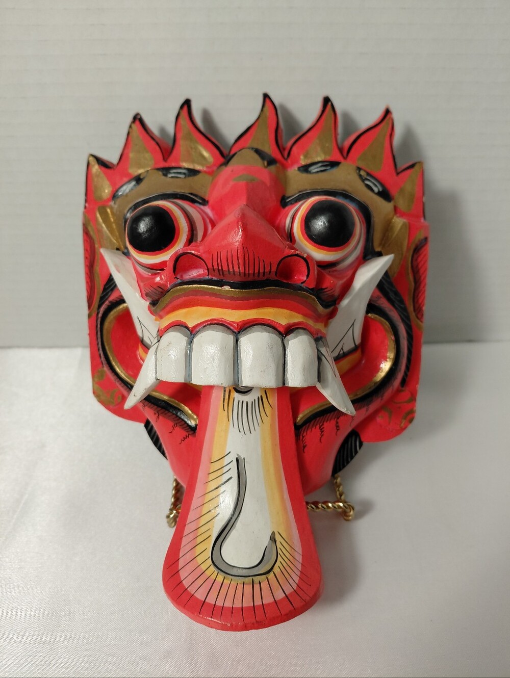 Hand-Painted Wood Dragon Balinese Mythology Mask Wall Art
